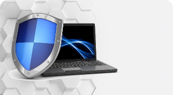 Um notebook com um escudo a sua direita